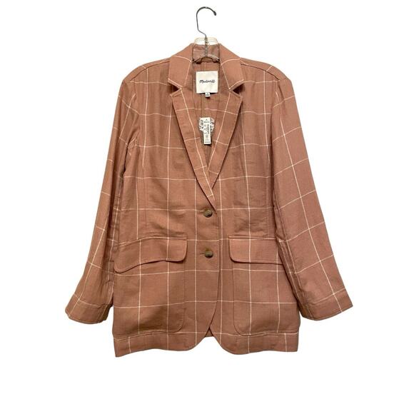 Madewell Breezewoven Larsen Blazer Women Size XS Linen Windowpane Sandstone NWT - Picture 1 of 8